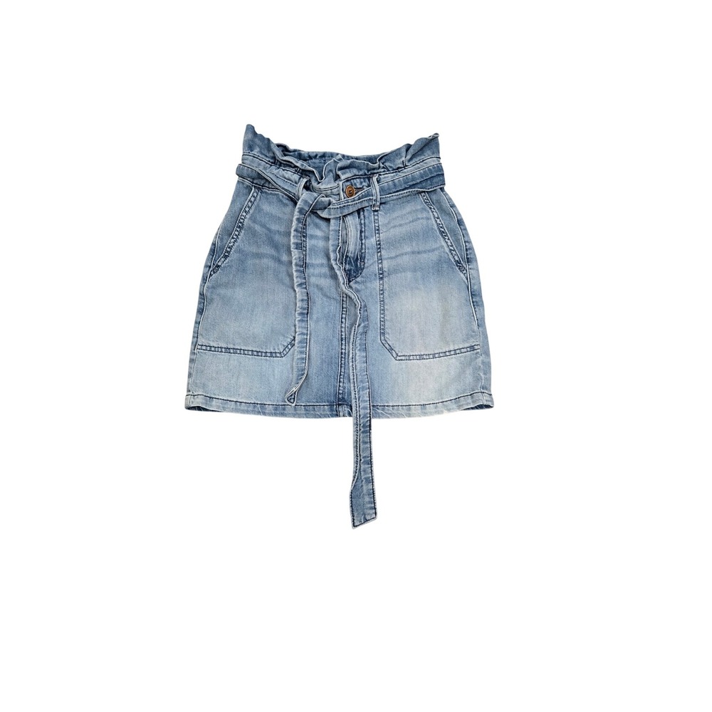 Free People Denim Mini Skirt Size 0 Belted Paperbag Waist Casual Blue